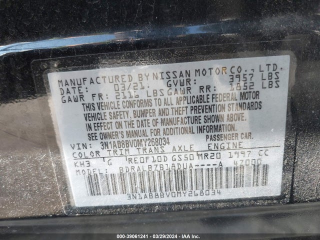 Nissan Sentra S Xtronic Cvt 2021 3N1AB8BV0MY268034 Image 9