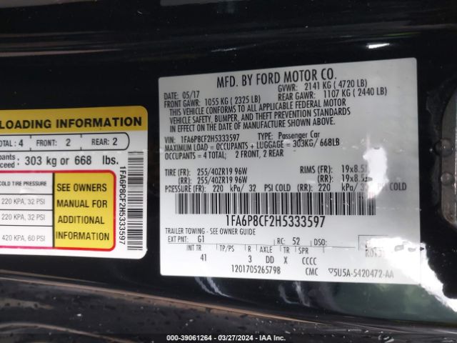 1FA6P8CF2H5333597 Ford Mustang Gt Premium