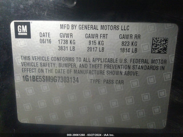 Chevrolet Cruze Lt Auto 2016 1G1BE5SM9G7303134 Image 9
