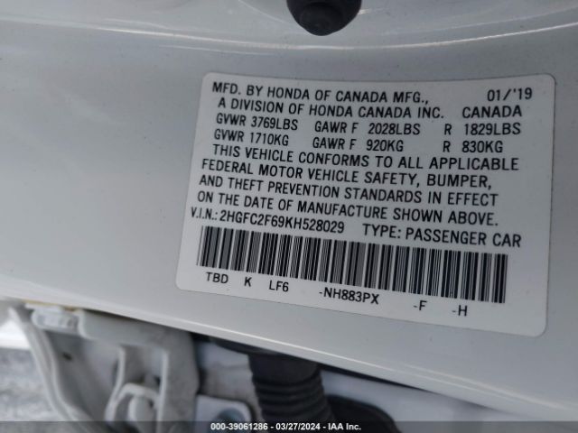 2HGFC2F69KH528029 Honda Civic Lx