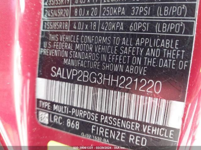 SALVP2BG3HH221220 Land Rover Range Rover Evoque Se/se Premium