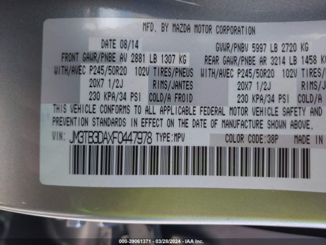 JM3TB3DAXF0447978 Mazda Cx-9 Grand Touring