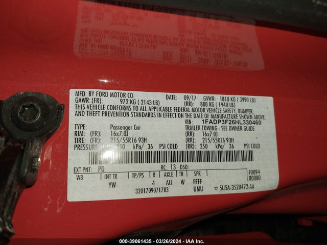 Ford FOCUS SE 2017 1FADP3F26HL330460 Image 9
