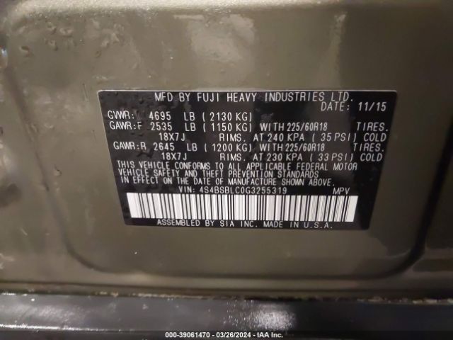 4S4BSBLC0G3255319 Subaru Outback 2.5i Limited