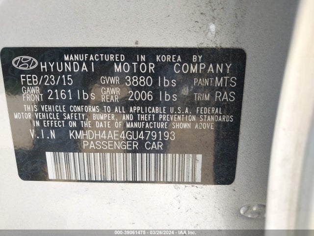 Hyundai ELANTRA SE 2016 KMHDH4AE4GU479193 Image 9