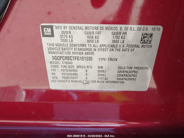 Chevrolet Silverado 1500 2lt 2015 3GCPCREC7FG161205 Image 9