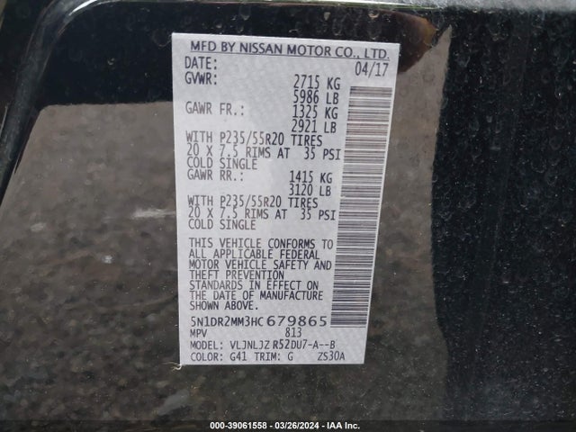 Nissan Pathfinder Platinum 2017 5N1DR2MM3HC679865 Image 9