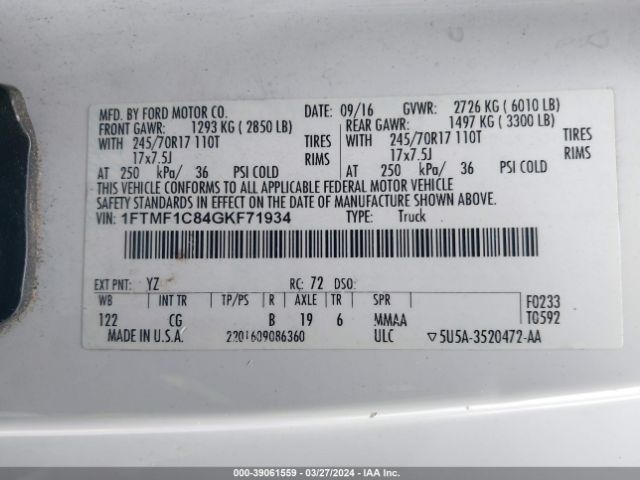 1FTMF1C84GKF71934 Ford F-150 Xl