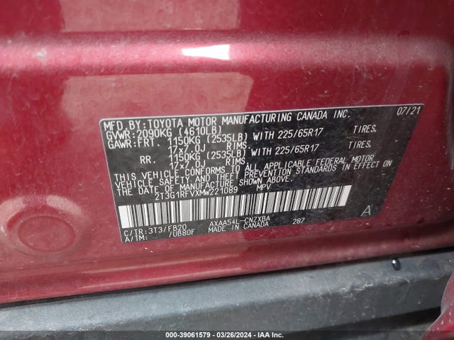Toyota RAV4 LE 2021 2T3G1RFVXMW221089 Image 9