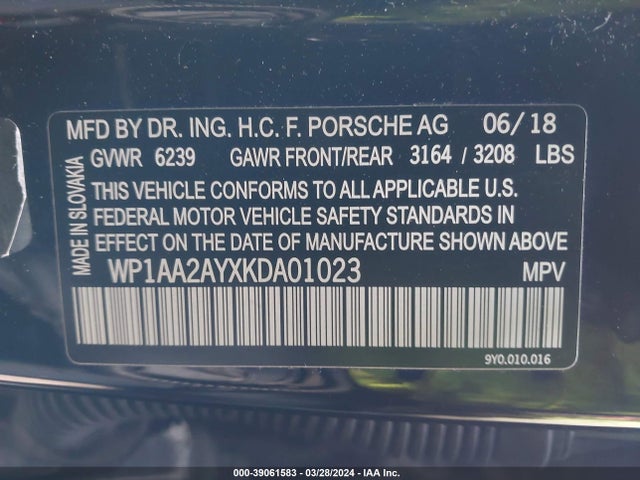 Porsche Cayenne 2019 WP1AA2AYXKDA01023 Image 9