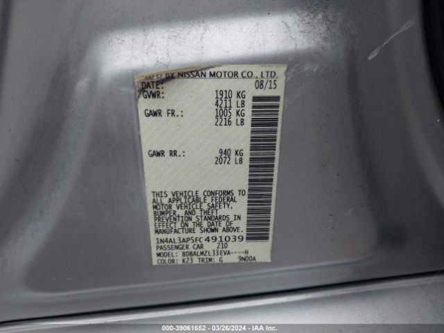1N4AL3AP5FC491039 Nissan Altima 2.5 Sv