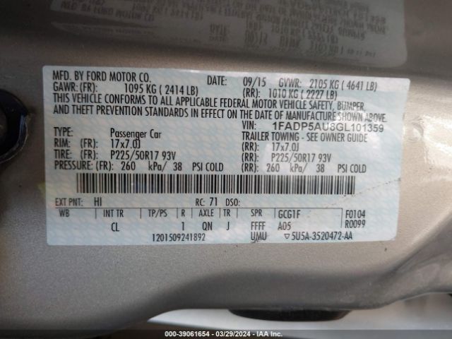 1FADP5AU8GL101359 Ford C-max Hybrid Se