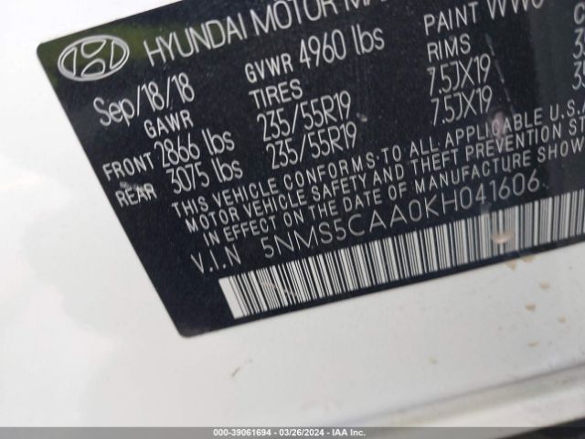 5NMS5CAA0KH041606 Hyundai Santa Fe Limited 2.0t