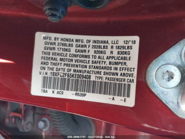 19XFC2F65KE009408 Honda Civic Lx