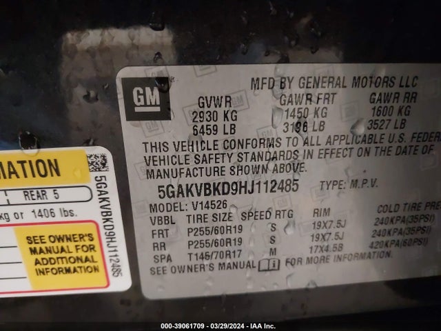 Buick Enclave Leather 2017 5GAKVBKD9HJ112485 Image 9