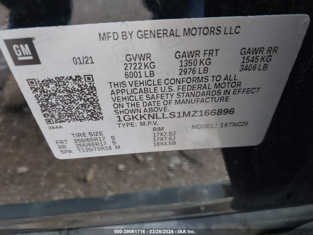 GMC Acadia Awd At4 2021 1GKKNLLS1MZ166896 Image 9