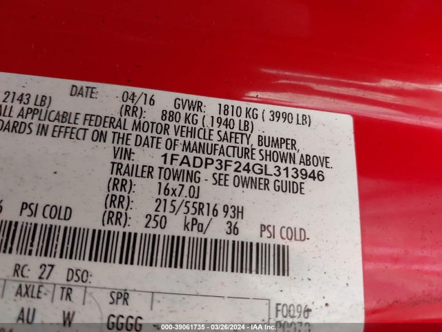Ford FOCUS SE 2016 1FADP3F24GL313946 Image 9