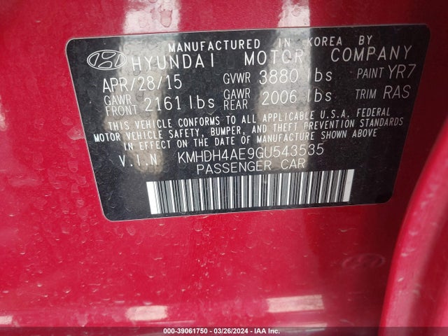 Hyundai ELANTRA SE 2016 KMHDH4AE9GU543535 Image 9