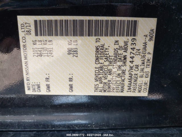 Nissan Maxima 3.5 Sr 2017 1N4AA6AP7HC447439 Image 9