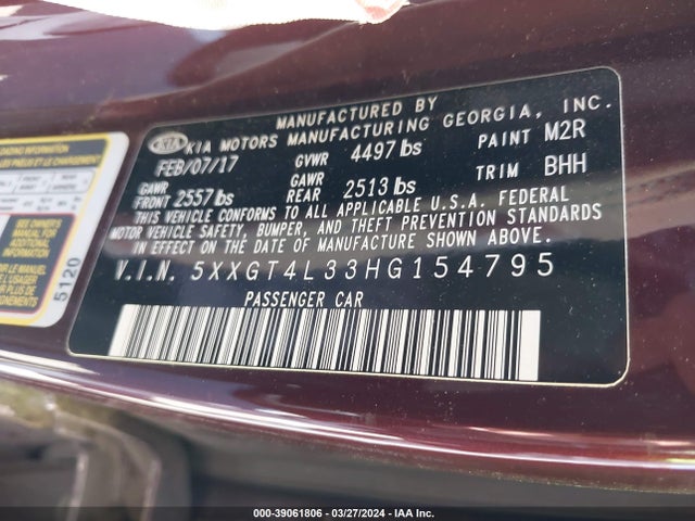 KIA Optima Lx 2017 5XXGT4L33HG154795 Image 9