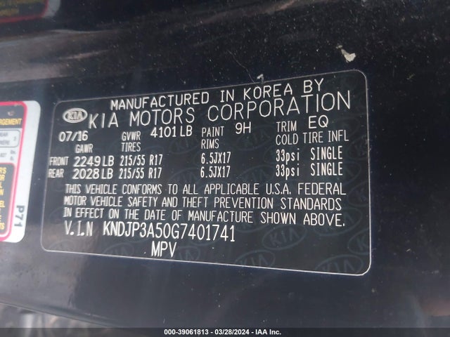 KIA SOUL + 2016 KNDJP3A50G7401741 Image 9