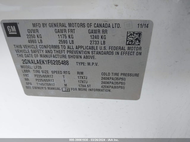 Chevrolet EQUINOX LS 2015 2GNALAEK1F6205488 Image 9