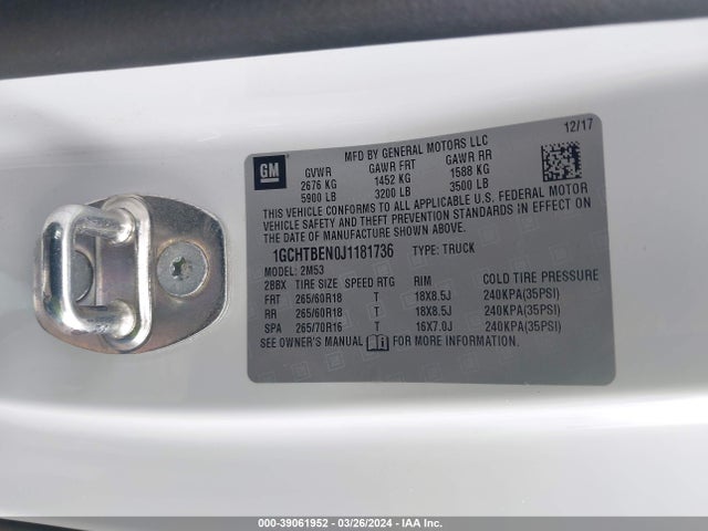 Chevrolet Colorado Wt 2018 1GCHTBEN0J1181736 Image 9