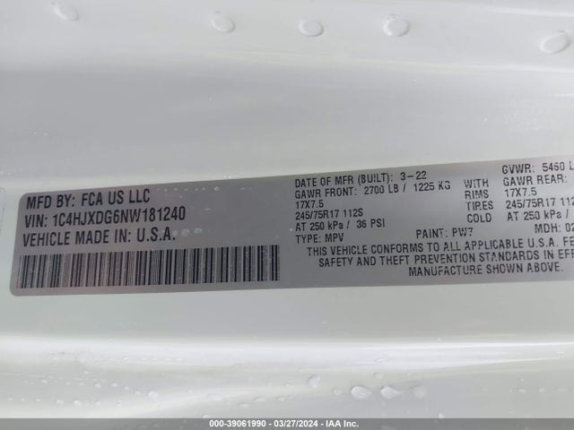 1C4HJXDG6NW181240 Jeep Wrangler Unlimited Sport S 4x4