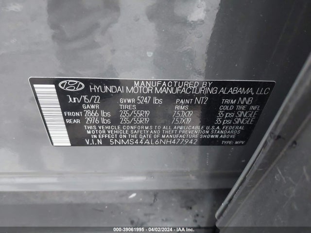 Hyundai Santa Fe Limited 2022 5NMS44AL6NH477942 Image 9
