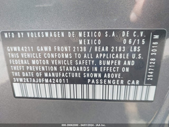 3VW2K7AJ0FM424011 Volkswagen Jetta 2.0l S