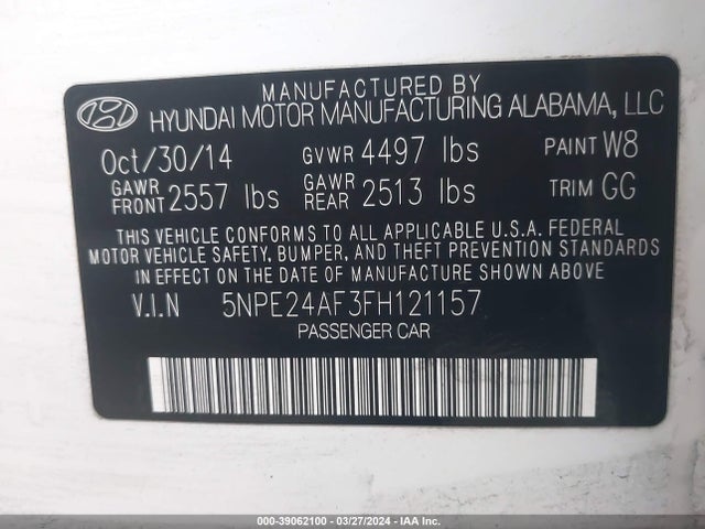 Hyundai SONATA SE 2015 5NPE24AF3FH121157 Image 9