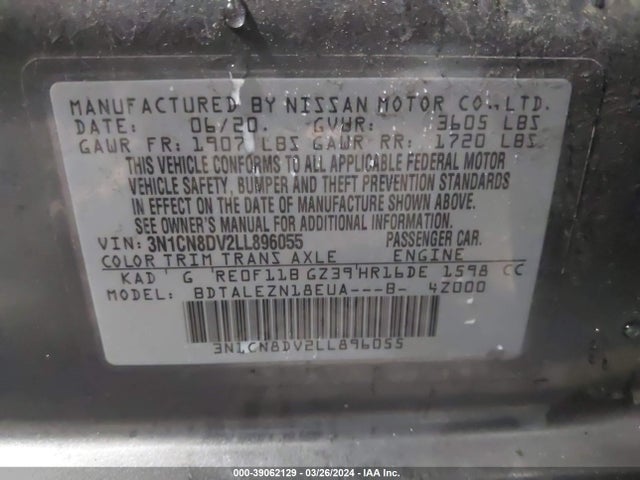 Nissan Versa S Xtronic Cvt 2020 3N1CN8DV2LL896055 Image 9