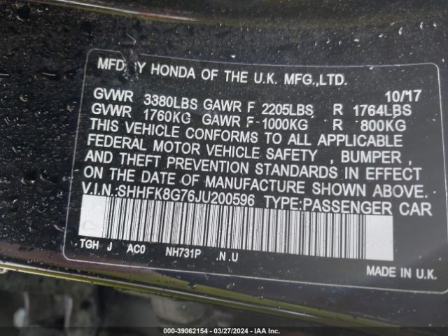 SHHFK8G76JU200596 Honda Civic Type R Touring