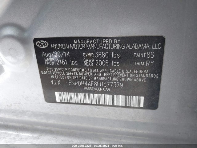 Hyundai ELANTRA SE 2015 5NPDH4AE8FH577379 Image 9