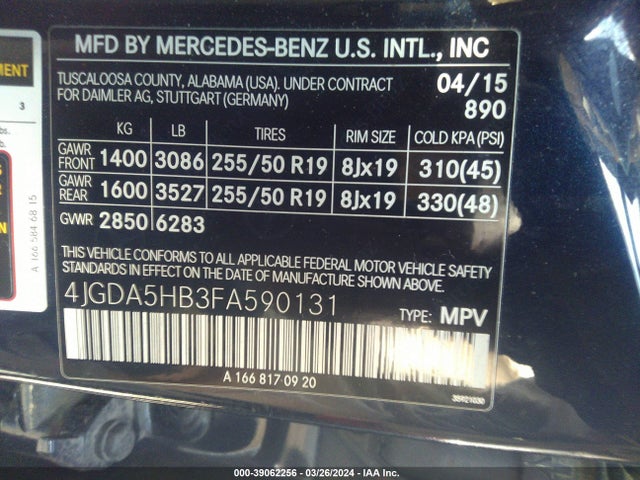 4JGDA5HB3FA590131 Mercedes-Benz Ml 350 4matic