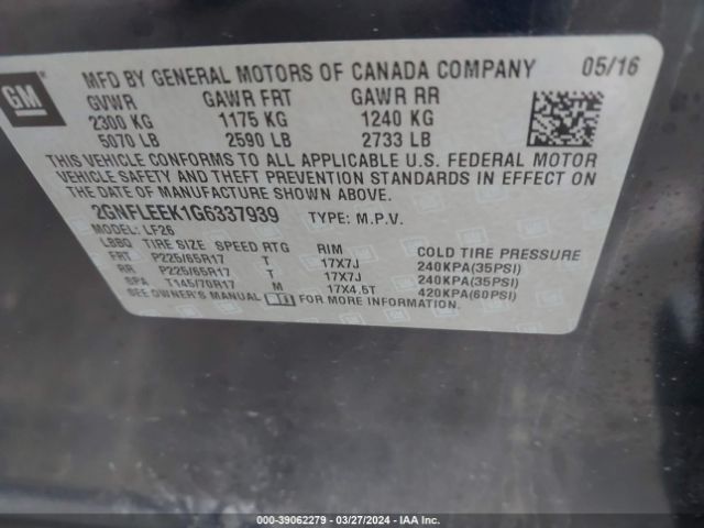 2GNFLEEK1G6337939 Chevrolet EQUINOX LS