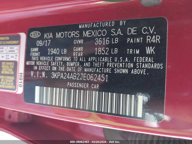 KIA RIO S 2018 3KPA24AB2JE062451 Image 9