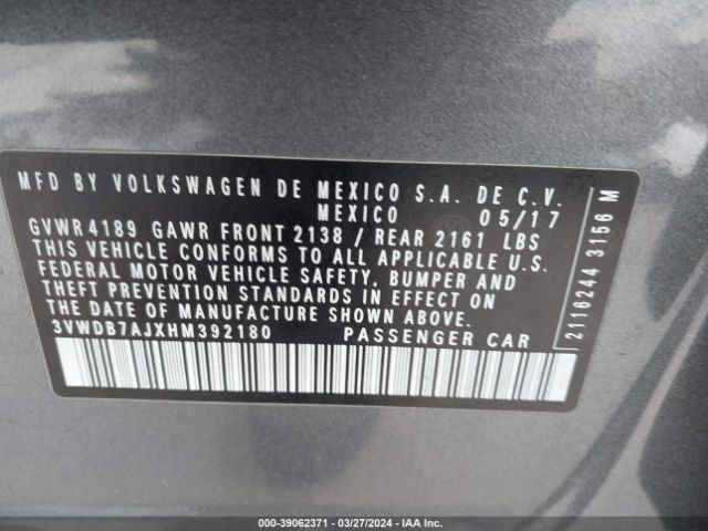 3VWDB7AJXHM392180 Volkswagen Jetta 1.4t Se