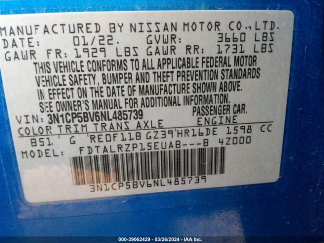 3N1CP5BV6NL485739 Nissan Kicks S Xtronic Cvt