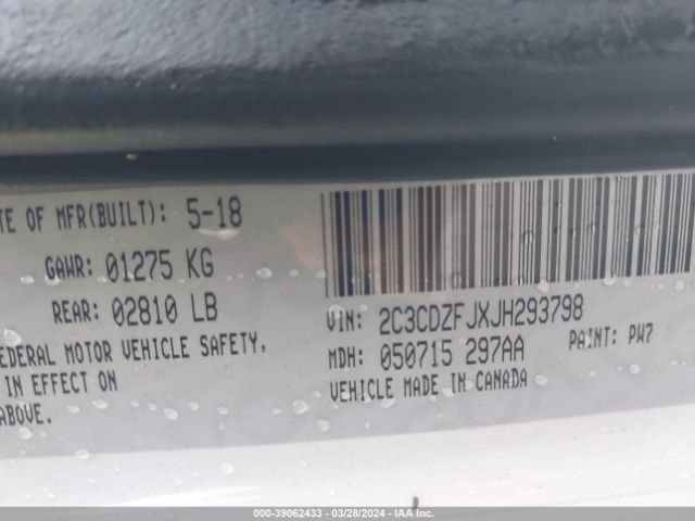 2C3CDZFJXJH293798 Dodge Challenger R/t Scat Pack