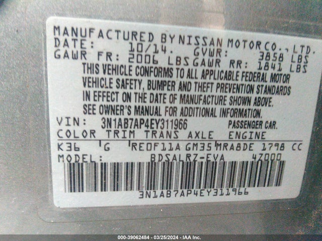 Nissan SENTRA SR 2014 3N1AB7AP4EY311966 Image 9