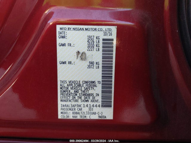 Nissan Altima 2.5 Sl 2017 1N4AL3AP3HC141444 Image 9