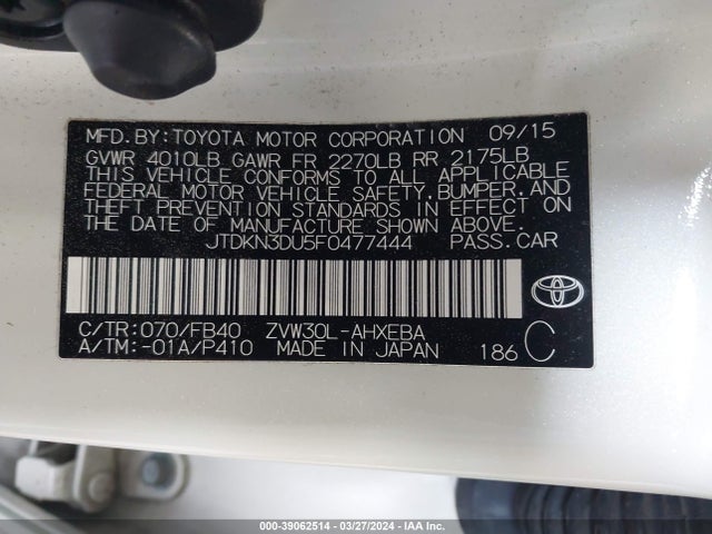 Toyota Prius Two 2015 JTDKN3DU5F0477444 Image 9