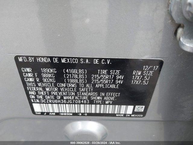 Honda HR-V LX 2018 3CZRU6H36JG708483 Image 9