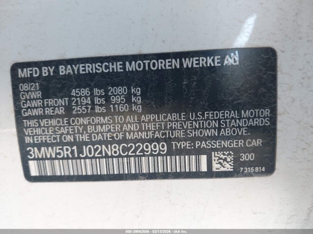 2022 BMW 330I 3MW5R1J02N8C22999 Photo 8