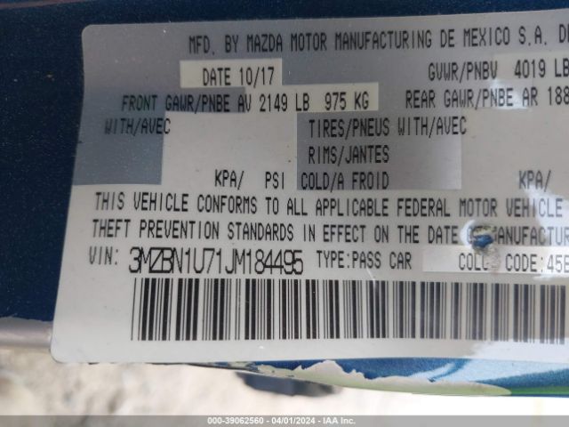 3MZBN1U71JM184495 Mazda Mazda3 Sport