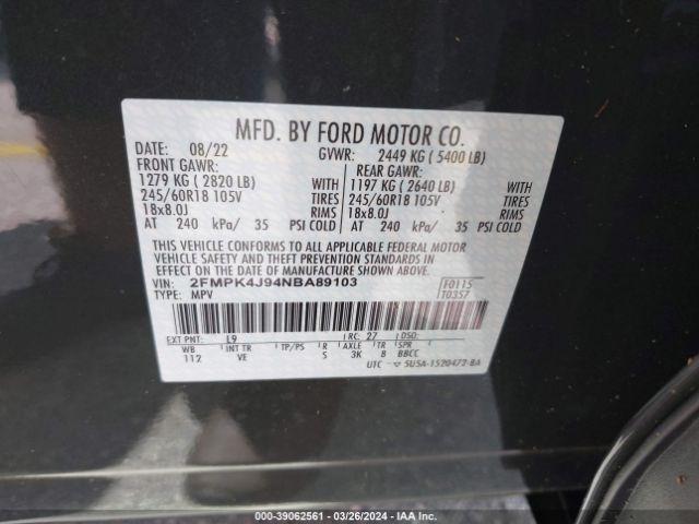 2FMPK4J94NBA89103 Ford EDGE SEL