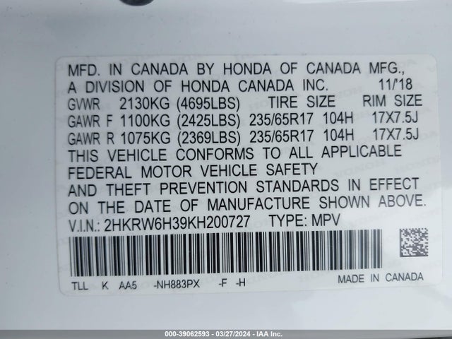Honda CR-V LX 2019 2HKRW6H39KH200727 Image 9
