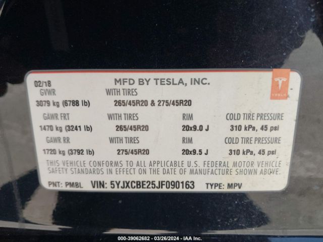 5YJXCBE25JF090163 Tesla Model X 100d/75d/p100d