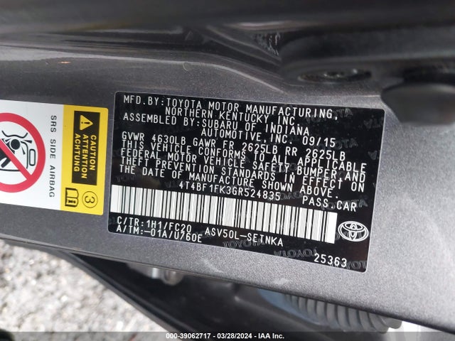 Toyota CAMRY LE 2016 4T4BF1FK3GR524835 Image 9